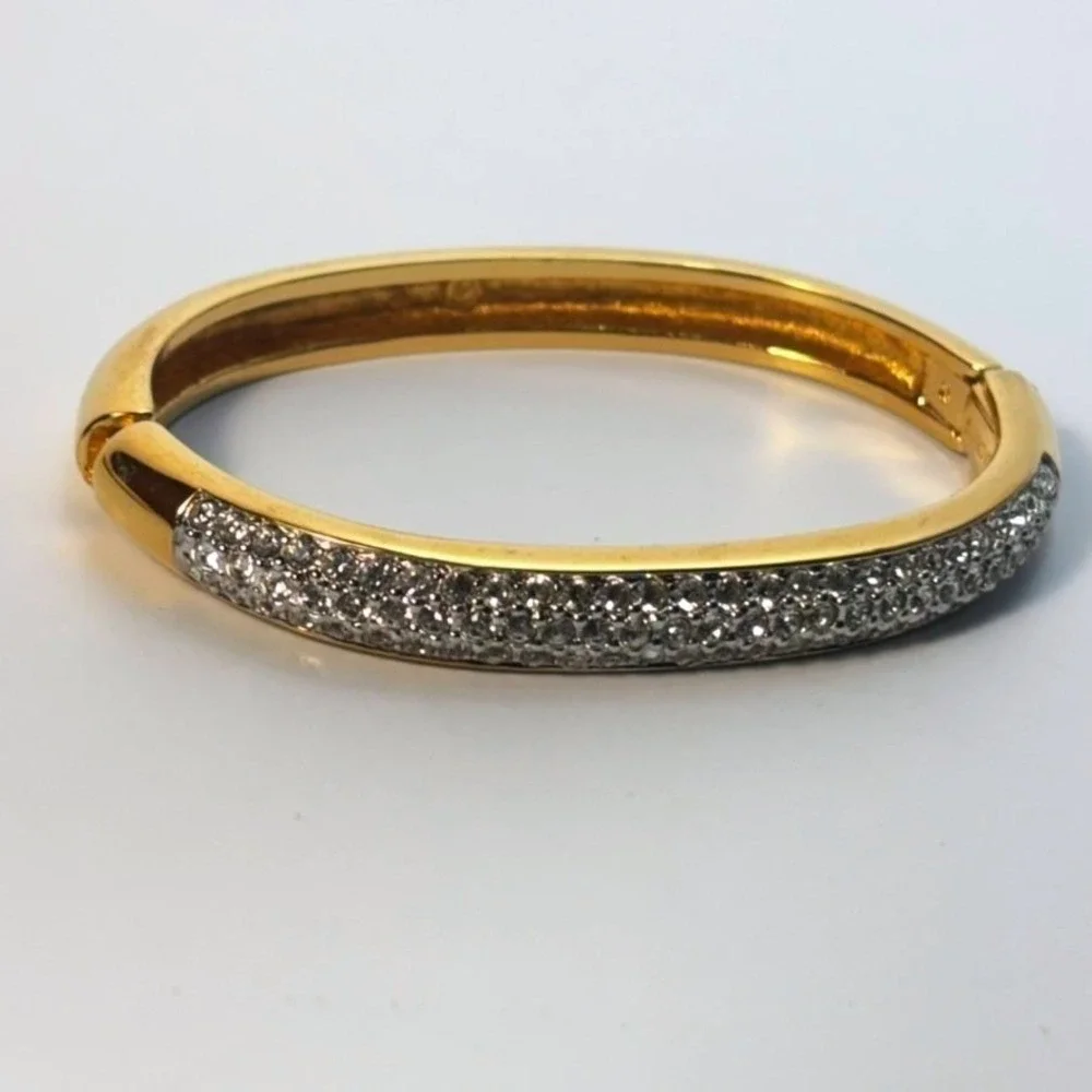 Swarovski Bangle Gold Pave Crystal Hinge Oval Bracelet - Picture 3 of 16